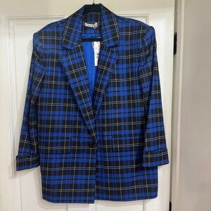 NEW with Tags $600 Alice + Olivia Jacket royal Blue/Black/White Plaid sz 8